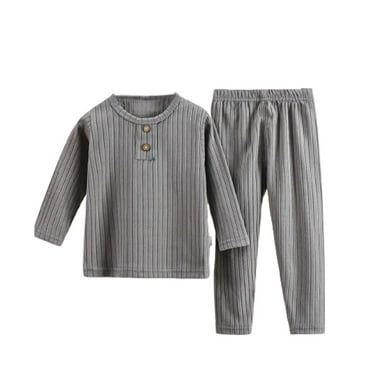 CHEEREAM Toddler Baby Girls Boy Pajamas Set Solid Color Kids Ribbed Knit Long Sleeve Button Top and Pants Pjs 2 Piece Fall Sleepwear Size 8Months - 7 Years