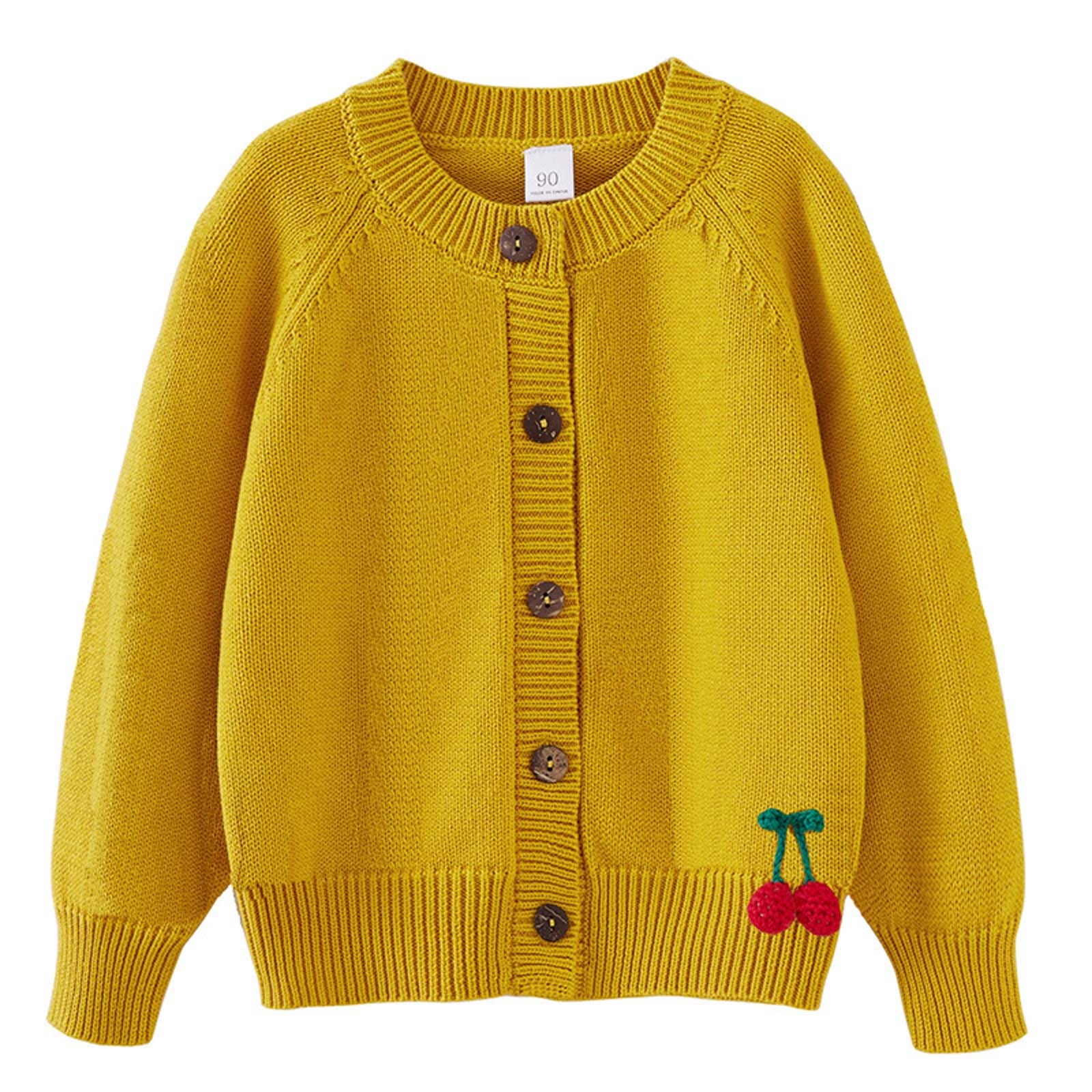 Little Surprise Box Yellow & Cream Attached Jacket Style Cardigan, Winter Cardigan Sweater for Kids