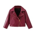 thumbnail image 1 of CHEEREAM Toddler Baby Girls Motorcycle Faux Leather Jackets Coat Solid Color Winter Outwear for 2-6 Y, 1 of 4