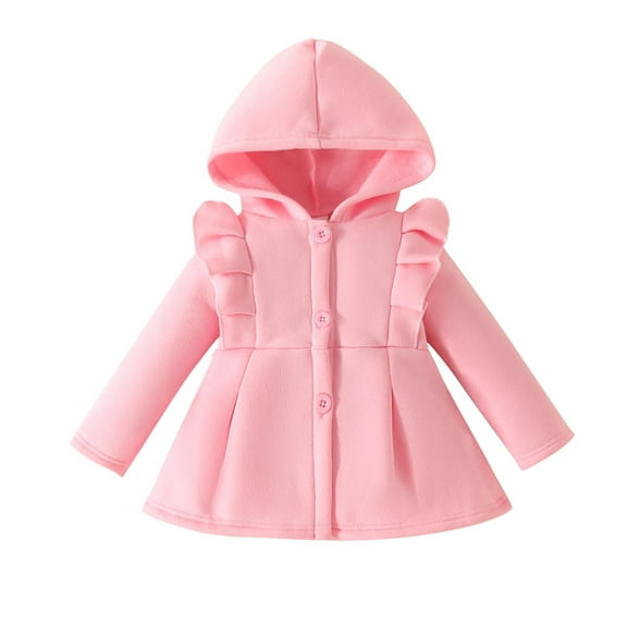 CHEEREAM Toddler Baby Girls Single Breasted Pea Coat Kids Ruffle Long Sleeve Hooded Winter Dress Coat for 3-24 Months