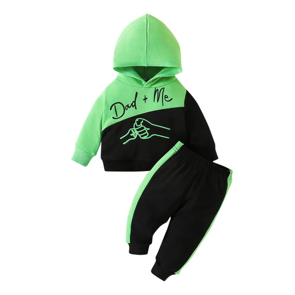 CHEEREAM Toddler Boy Clothes Patchwork Sweatshirts Long Sleeve Tops Solid Pants Outfit Fall Winter Baby Hooded Clothe Set Cute Dad+Me Letter Print for 1-4 Years