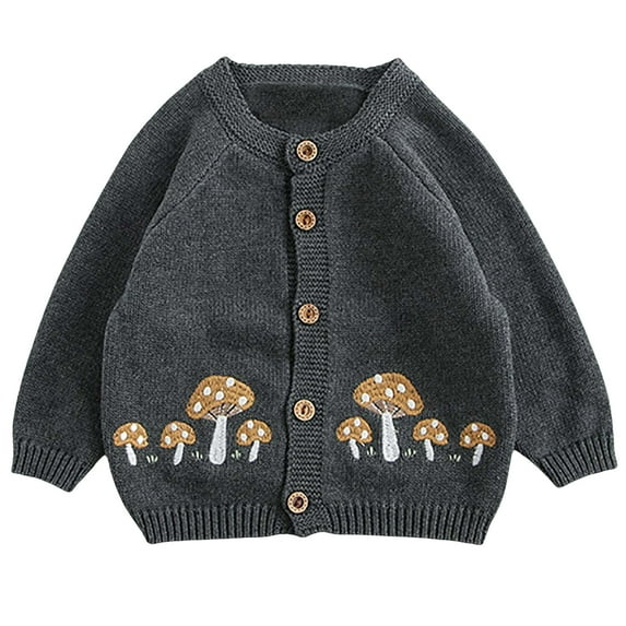 CHEEREAM Toddler Boy Knit Button Down Cardigan Sweaters Baby Boys 100% Cotton Long Sleeve Mushrooms Embroidery Basic Sweater 3M-3T