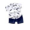 CHEEREAM Toddler Boys 2 Pieces Summer Outfits Feather Print Button Up Shirts and Solid color Shorts Set
