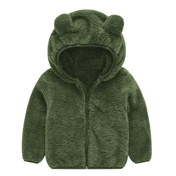 CHEEREAM Toddler Boys Girls Hooded Jacket Fleece Hoodie Baby Winter Warm Solid Color Coat Zip-up Bear Ear Sweater Fall Clothes 6M-4T