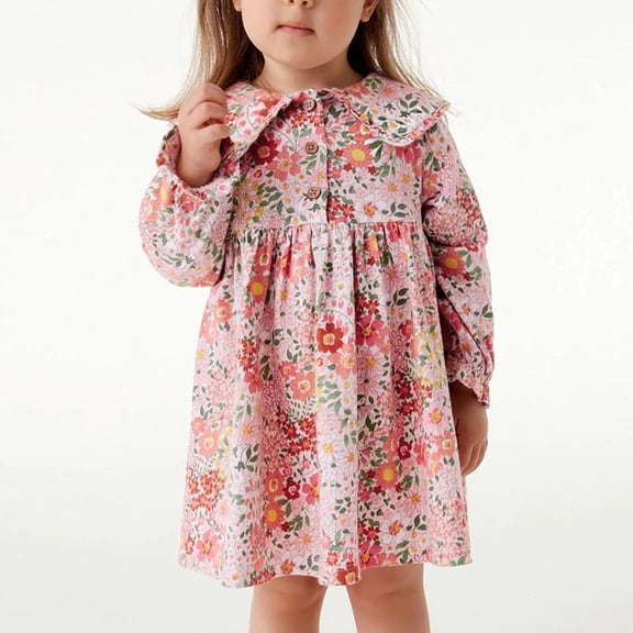 CHEEREAM Toddler Girl Cute Floral Dress Long Sleeve Cotton A-line Fall Outfits Casual Spring Fall Playwear Swing Dresses