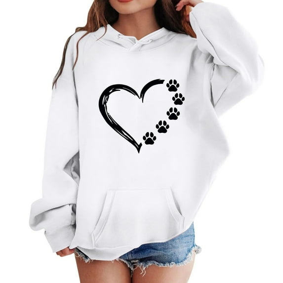 CHEEREAM Toddler Girl Dog Sweatshirts Dog Paw Print Love Heart Graphics Hoodies Kid Girls Long Sleeve Hooded Pullover Casual T-Shirts for 1-14T