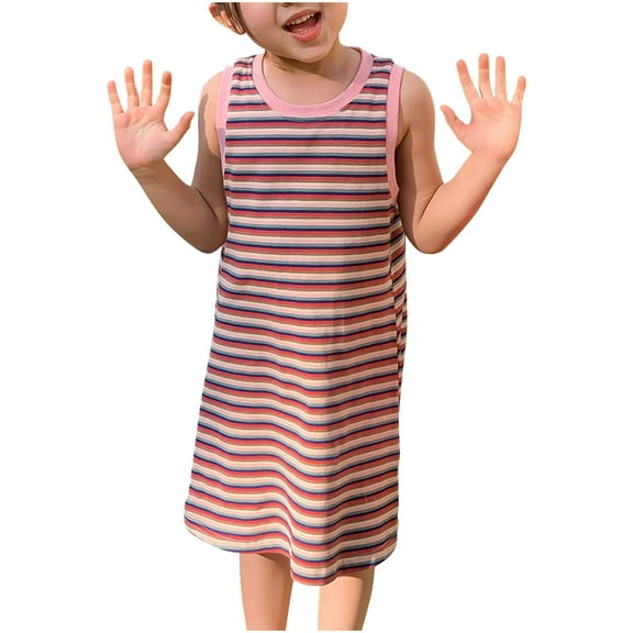 CHEEREAM Toddler Girl Striped Tank Dress Casual Sleeveless Cotton Sundress 2025 Summer Loose Fit Round Neck Dresses 12Months-8Years Pink 12 Months