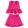 CHEEREAM Toddler Girl Summer Clothes Baby Solid Linen Outfit Bows Ruffle Tank Tops Shirts + Ruffled Short Set