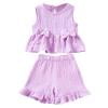 thumbnail image 1 of CHEEREAM Toddler Girl Summer Clothes Baby Solid Linen Outfit Bows Ruffle Tank Tops Shirts + Ruffled Short Set, 1 of 9