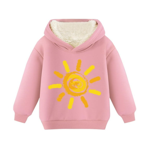 CHEEREAM Toddler Girl Winter Sherpa Lined Hoodie Kids Girls Bow Print Warm Fleece Pullover Sweatshirt Size 2-12 Years