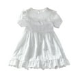 thumbnail image 1 of CHEEREAM Toddler Girls Casual Dress Puff Sleeve A-Line Swing Flared Party Birthday Dresses with Peter Pan Collar for 2-14 Years White 5 Years, 1 of 8
