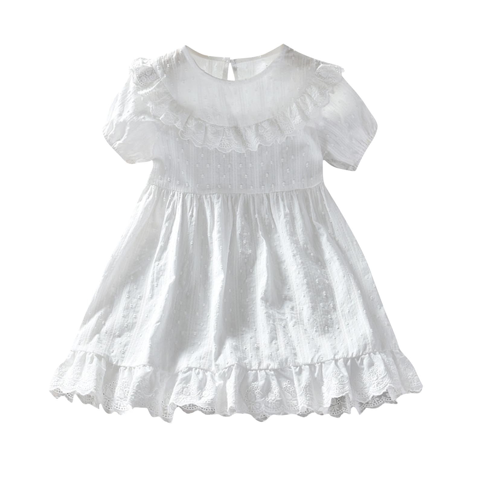 CHEEREAM Toddler Girls Casual Dress Puff Sleeve A-Line Swing Flared Party Birthday Dresses with Peter Pan Collar for 2-14 Years White 9 Years