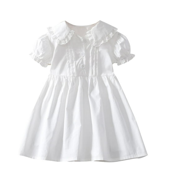 CHEEREAM Toddler Girls Casual Dress Puff Sleeve A-Line Swing Flared Party Birthday Dresses with Peter Pan Collar for 2-14 Years White 9 Years
