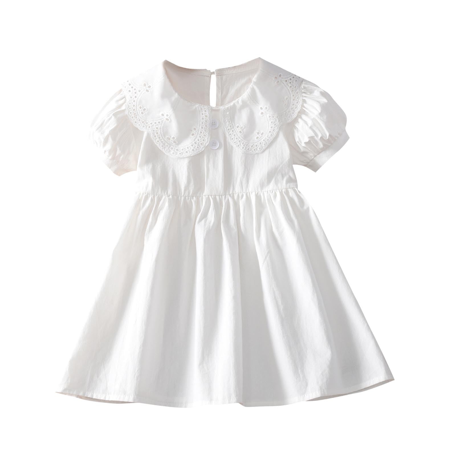 CHEEREAM Toddler Girls Casual Dress Puff Sleeve A-Line Swing Flared Party Birthday Dresses with Peter Pan Collar for 2-14 Years White 9 Years