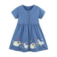 thumbnail image 1 of CHEEREAM Toddler Girls Cotton Short Sleeve Casual Cartoon Appliques Striped Jersey Dresses for 2-8 Years Old Blue 3 Years, 1 of 6