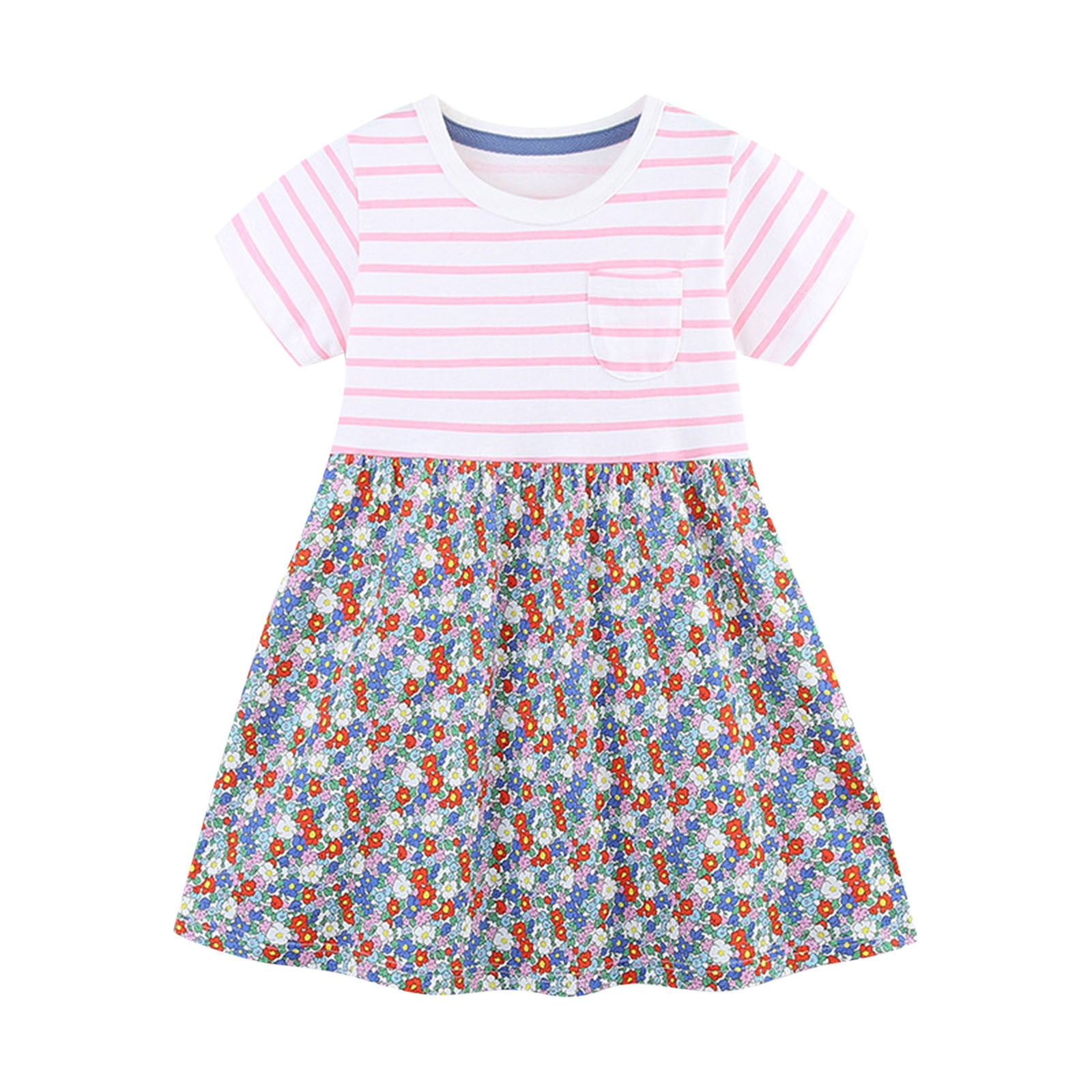 Girls' Cotton Unicorn Dress - Short Sleeve, Cartoon Applique, Ages 2-7 Years, Casual Summer Dress - View #8