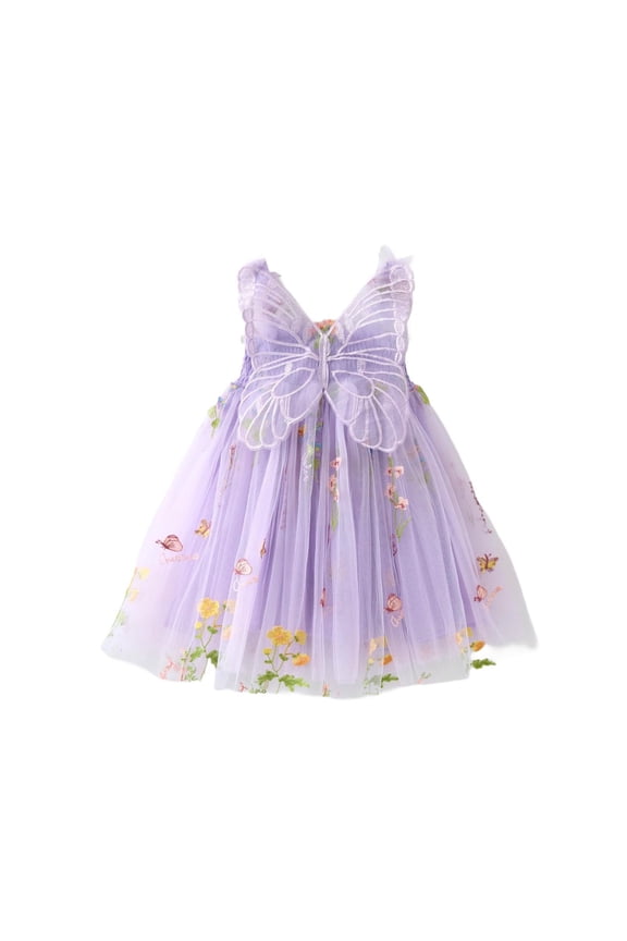 Toddler Girls Summer Dress Butterfly Embroidery Sleeveless Party Dress Fashion Princess Dress for 6M-5Y Purple 6 Months