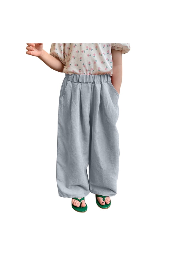 Toddler Girls Wide Leg Pants Loose Trousers with Pockets Flowy High Waisted Casual for Kids 12Months-10Years