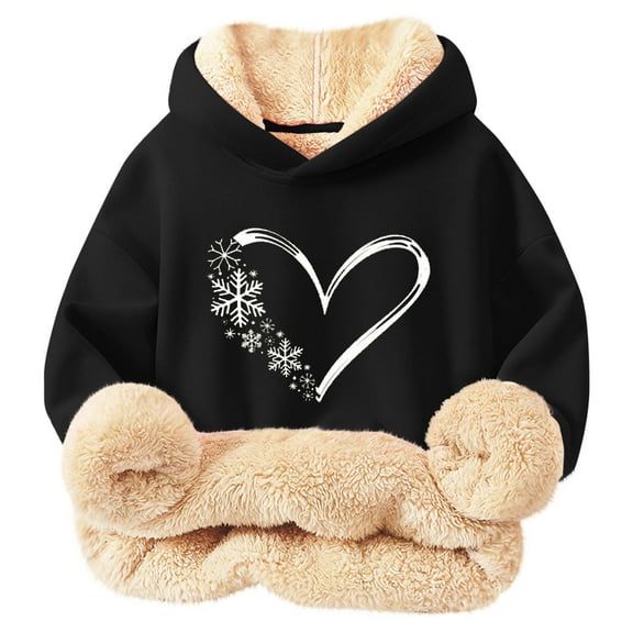 CHEEREAM Toddler Girls Winter Sherpa Lined Hoodie Kid's Fleece Pullover Hooded Sweatshirt Thicken Basic Hears Print Cotton Hoodie 2-12 Years