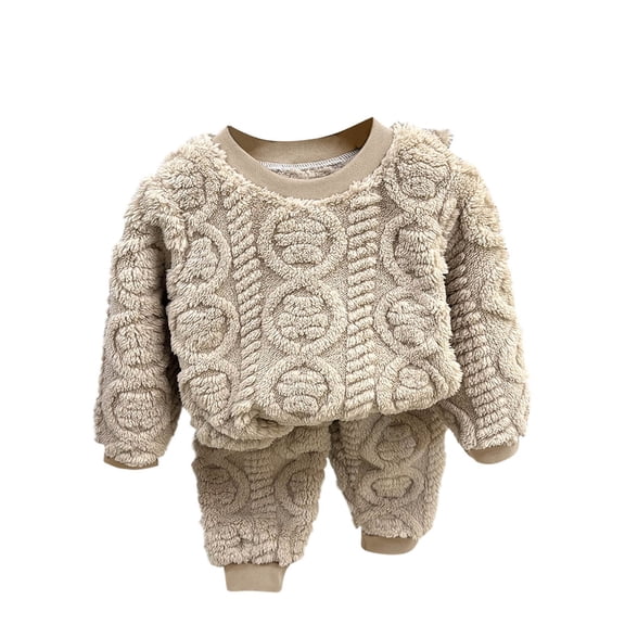 CHEEREAM Toddler Kid boy girl Flannel Pajamas Cute Baby Fuzzy Fleece Solid Color Set Winter Thickened Warm Comfy Soft Clothes for 3-14 Years