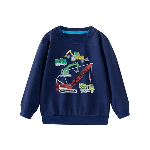 CHEEREAM Toddler Kids Boy Cotton Crewneck Long Sleeve Sweatshirt Truck Print Pullover Tops Clothing 1-7 Years