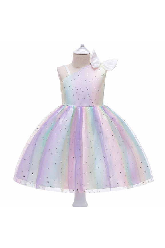 Toddler Kids Girls Rainbow Pageant Birthday Princess Gown Dress Sparkly Tulle Boho Cake Smash Photo Shoot Outfit for 2-9T