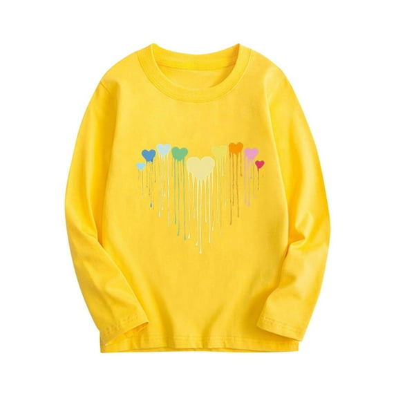 CHEEREAM Toddler Kids Girls Shirts Casual Love Heart Long Sleeve Shirts Loose Round Neck Tunic Blouse for 3-10 Years