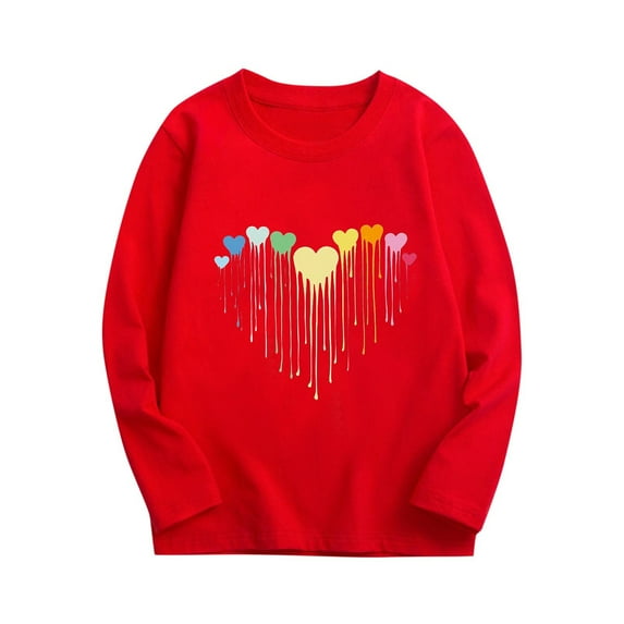 CHEEREAM Toddler Kids Girls Shirts Casual Love Heart Long Sleeve Shirts Loose Round Neck Tunic Blouse for 3-10 Years