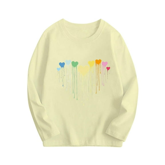 CHEEREAM Toddler Kids Girls Shirts Casual Love Heart Long Sleeve Shirts Loose Round Neck Tunic Blouse for 3-10 Years