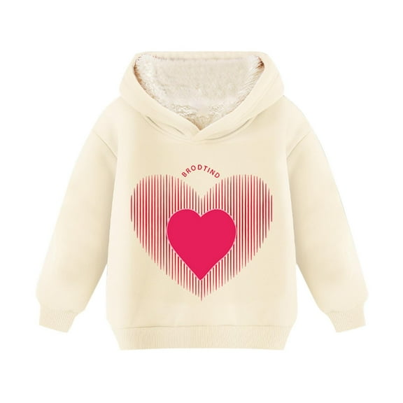 CHEEREAM Toddler Litter Girls Winter Sherpa Lined Hoodie Kid's Cute Heart Print Fleece Pullover Hooded Sweatshirt for 2-12 Years