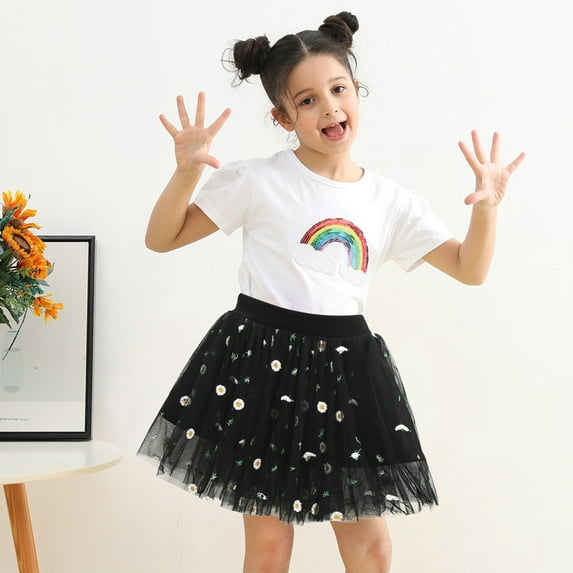 CHEEREAM Tutu Skirts for Toddler Girls Layered Embroidery Tulle Skirts for Girls Floral Skirt Party Customes 2-7Years