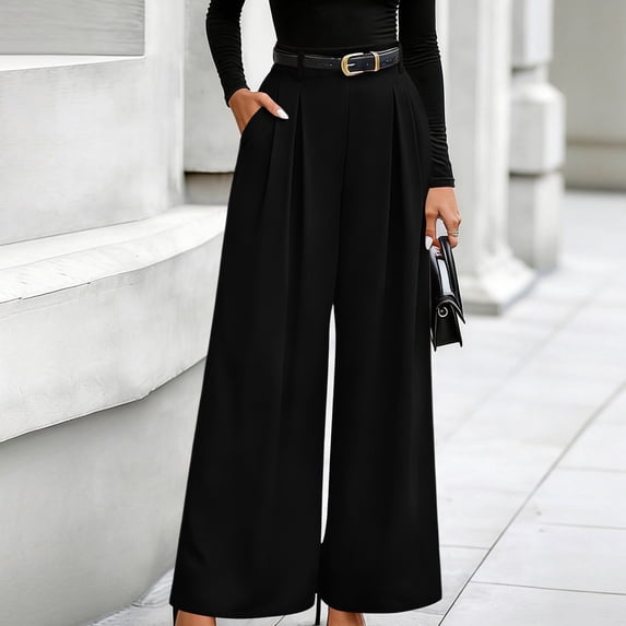 CHEEREAM Wide Leg Trousers Womens Elastic High Waisted Dress Pants Pleated Slacks Flowy Business Work Palazzo Pants