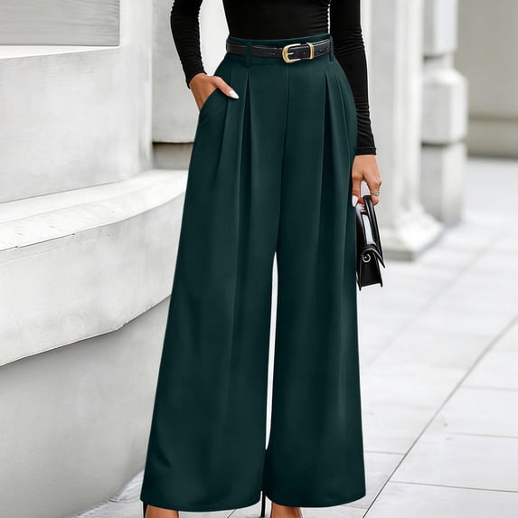 CHEEREAM Wide Leg Trousers Womens Elastic High Waisted Dress Pants Pleated Slacks Flowy Business Work Palazzo Pants