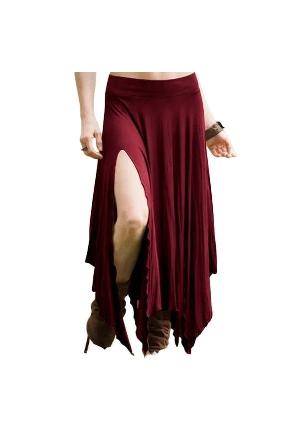 Women Casual Long Skirt High Waisted Western Flowy Trendy Boho Asymmetrical Flowy Midi Skirts