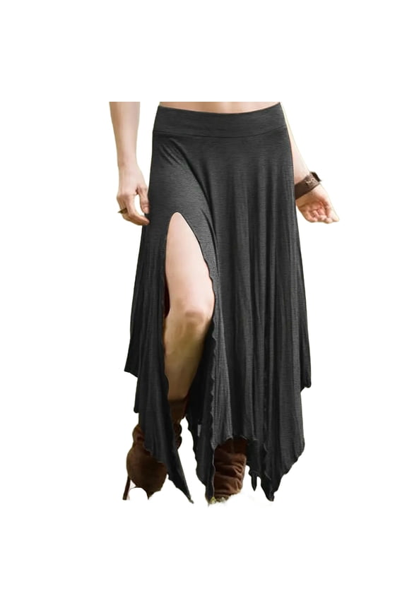 Women Casual Long Skirt High Waisted Western Flowy Trendy Boho Asymmetrical Flowy Midi Skirts