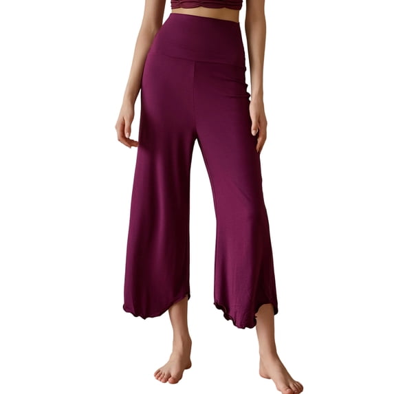 CHEEREAM Womens Baggy Cropped Pants Athletic Straight Wide Leg Elastic Waist Trousers Pull On Lightweight Brethable Summer Yoga Sports Bottom Loose Ruffle Cuff Split
