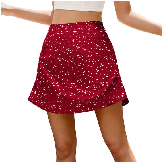 CHEEREAM Womens Boho Mini A Line Skirts Polka Dot Floral Printed Zip High Waist Skirt Summer Casual Everyday Short Skirt Daily Wear
