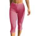 thumbnail image 1 of CHEEREAM Womens Capri Leggings Plaid Print Elastic Waisted Cropped Pants Skinny Split Hem Bottom, 1 of 7