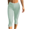 thumbnail image 1 of CHEEREAM Womens Capri Leggings Plaid Print Elastic Waisted Cropped Pants Skinny Split Hem Bottom, 1 of 7