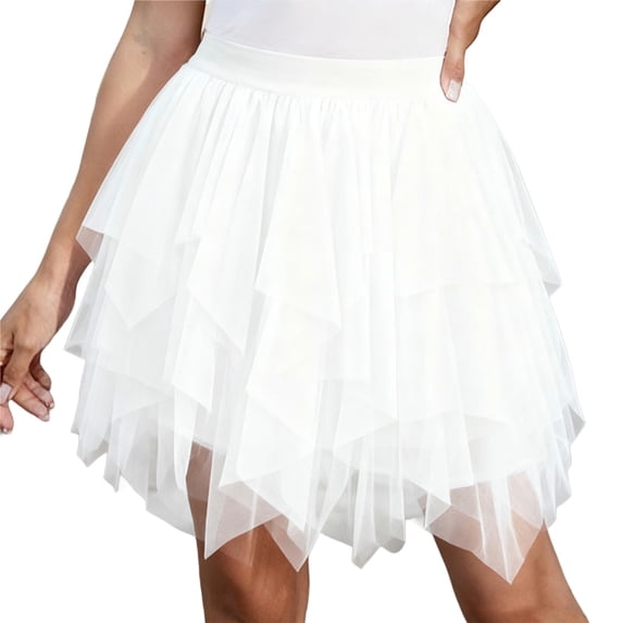 CHEEREAM Womens Mini Skirt Mesh Flowy Asymmetrical Hem Y2K Summer Skirts Multi-Layer Ruffle Casual Fashion Party Outfits