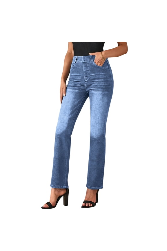 Womens Stretchy Jeans Flared Slim Fit for Flattering Silhouette Trouser Straight Leg Bootcut Pocket Denim Pants