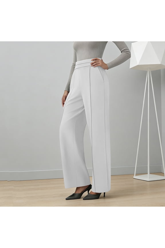 Womens Wide Leg Pants Lightweight Stretchy High Waist Lounge Bottom Casual Pockets Dressy Chino Trouser