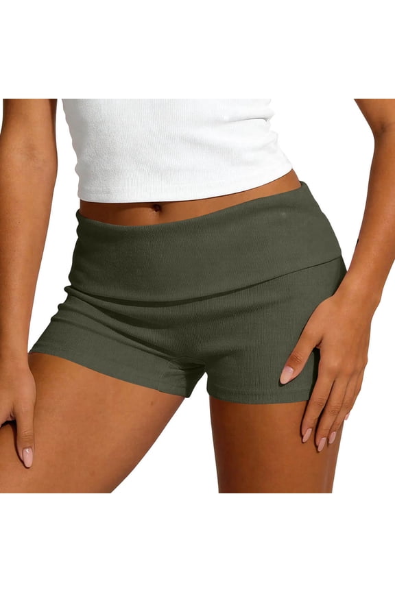 Womens Y2K Shorts Fold Over Elastic Waist Skinny Lounge Mini Bottom Comfy Trendy Going Out Hot Shorts