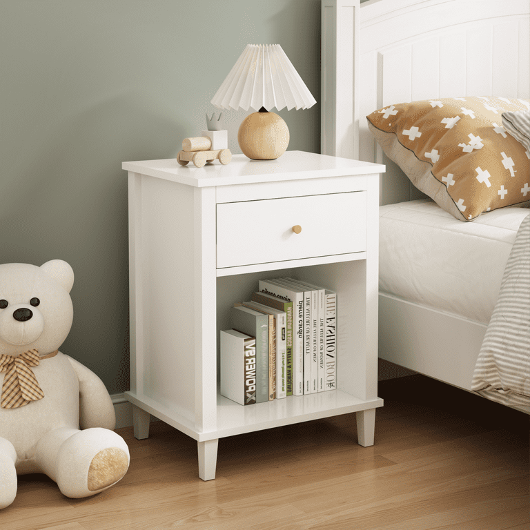 CHEERFUN 26.77''H Wooden Nightstand with Drawer and Open
