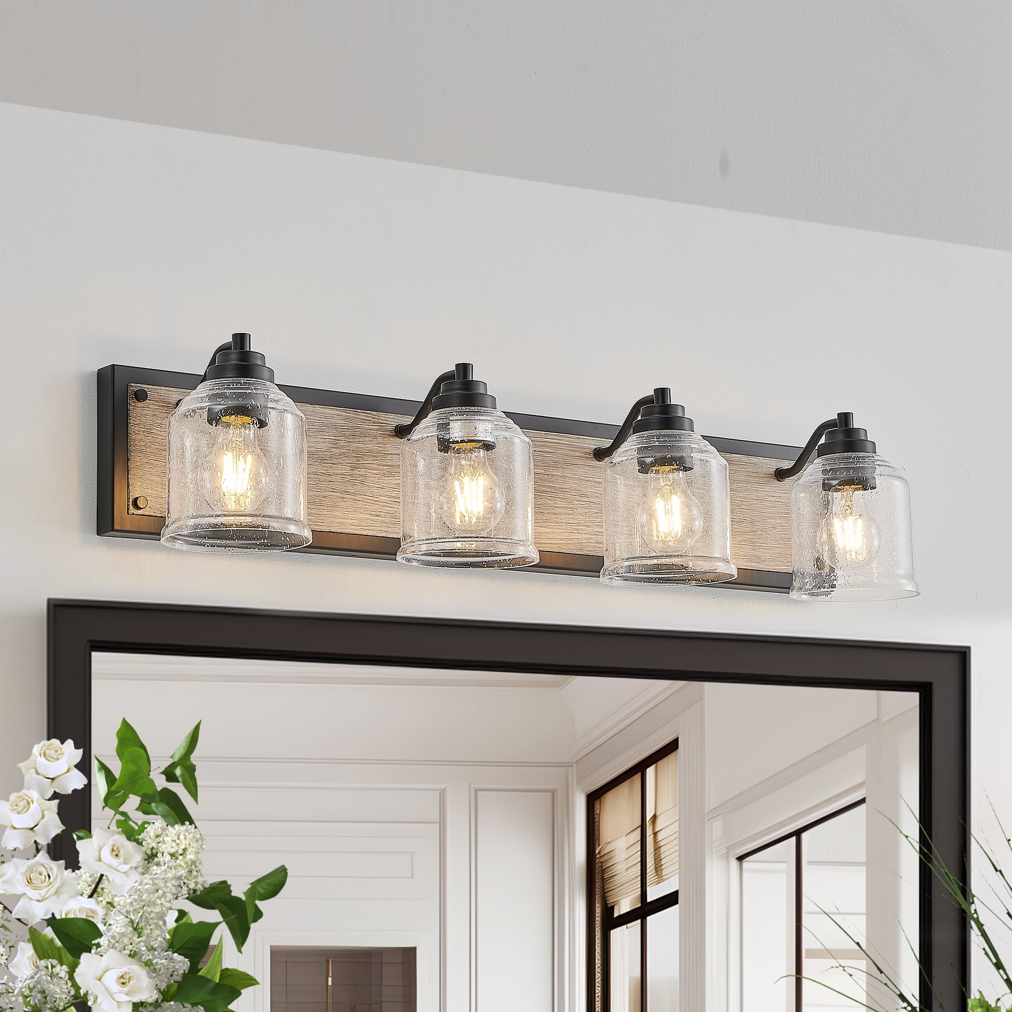 CHEERFUN 32-Inch Farmhouse Vanity Light Fixture, 4-Light Bathroom ...