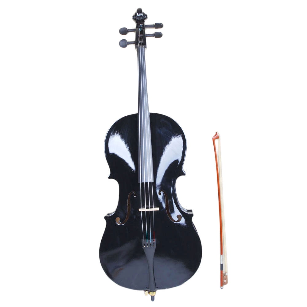 CHEERFUN 4/4 Full Size Wooden Cello with Bag, Bow, Rosin, and Bridge - Black