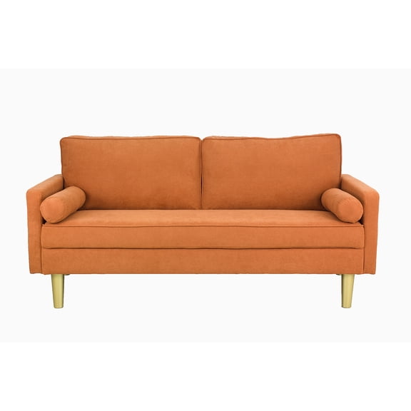 CHEERFUN 65.4" Linen Sofa Couch with 2 Pillows, 3 Seater Modern Couches for Bedroom/Home, Orange