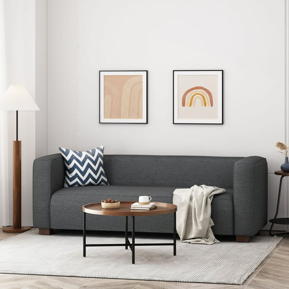 CHEERFUN 75 Inch Modern Loveseat for Living Room Bedroom, Mid Century Fabric Upholstered Couch Rectangular Armrest Sofa, Charcoal