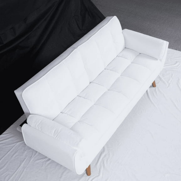 CHEERFUN 76 Inch Corduroy Loveseat Convertible Sofa, Adjustable Backrest Sofa Bed Sleeper for Living Room Bedroom Furniture, White