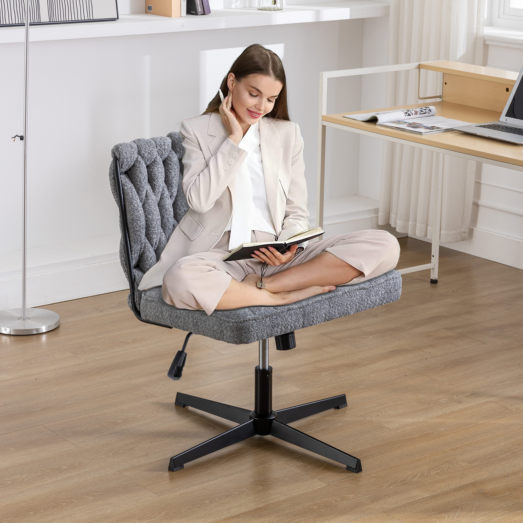 CHEERFUN Armless Office Chair No Wheels, Ergonomic Swivel Desk Chair ...